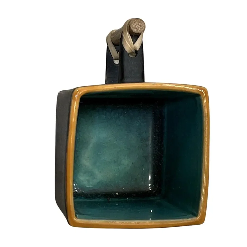 Japanese Tea Pot Ceramic Square Shape and 6 Cups Black Teal Modern